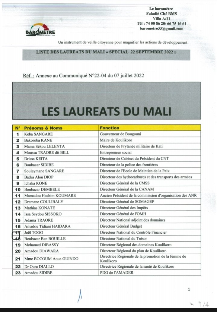 BarometreLe's tweet photo. Enfin la liste des lauréats du Mali https://t.co/WqfSLlDAbY