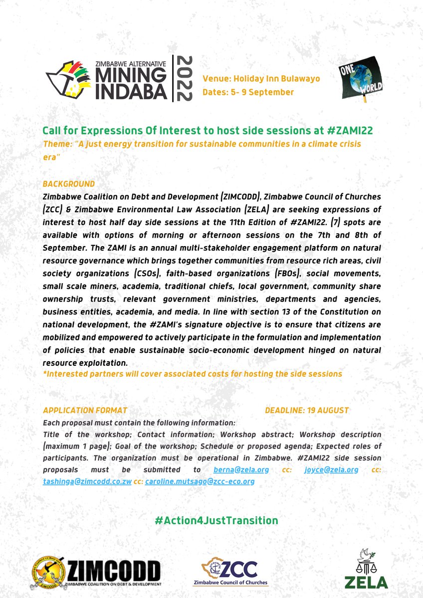 Calling on all interested to partner with us at #ZAMI22. Join the conversation for a just energy transition for sustainable communities in a climate crisis. @ZELA_Infor