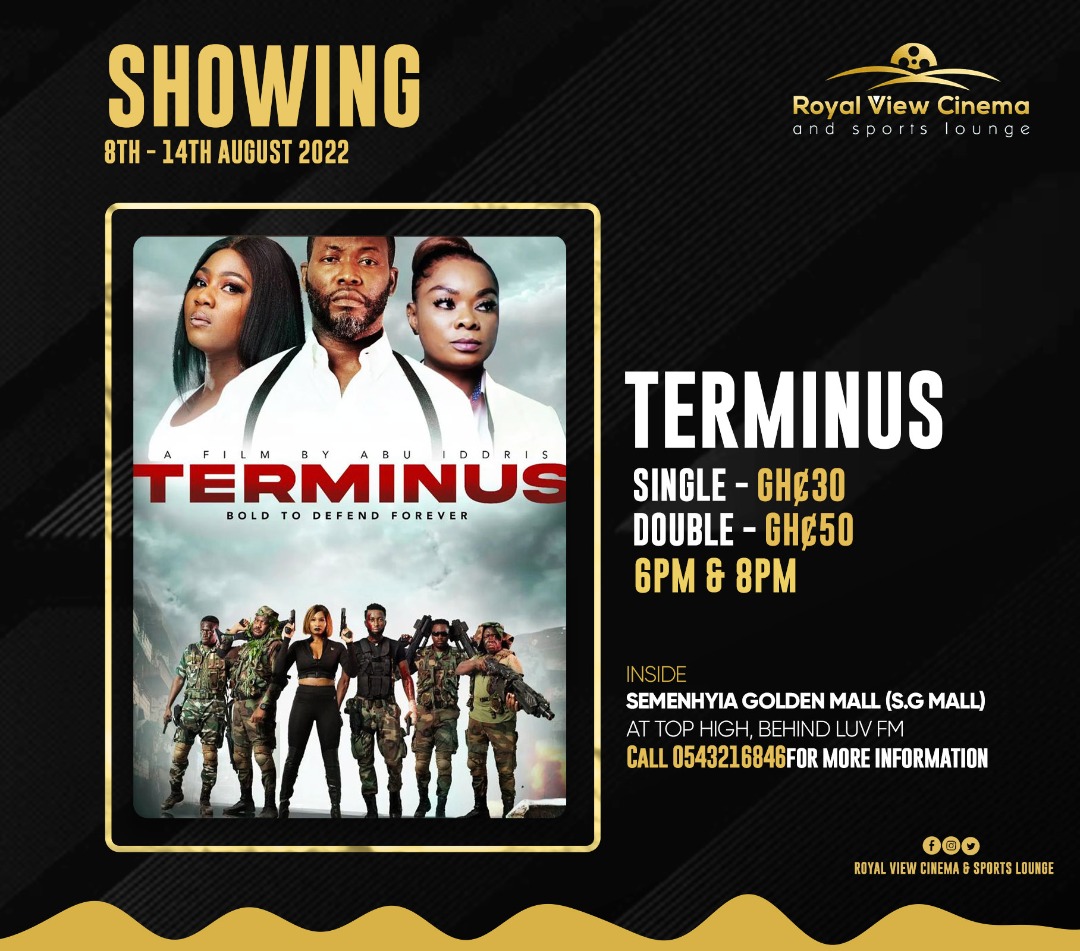 RoyalViewCinema's tweet photo. TERMINUS movie continues showing Today, Saturday and Sunday.
6PM and 8PM 
30cedis for Single 
50cedis for Double 

@cinegodstudios @salmamumingh @mawukokuadzi @mkcasting @adjeteygh https://t.co/ET31fdnMr8