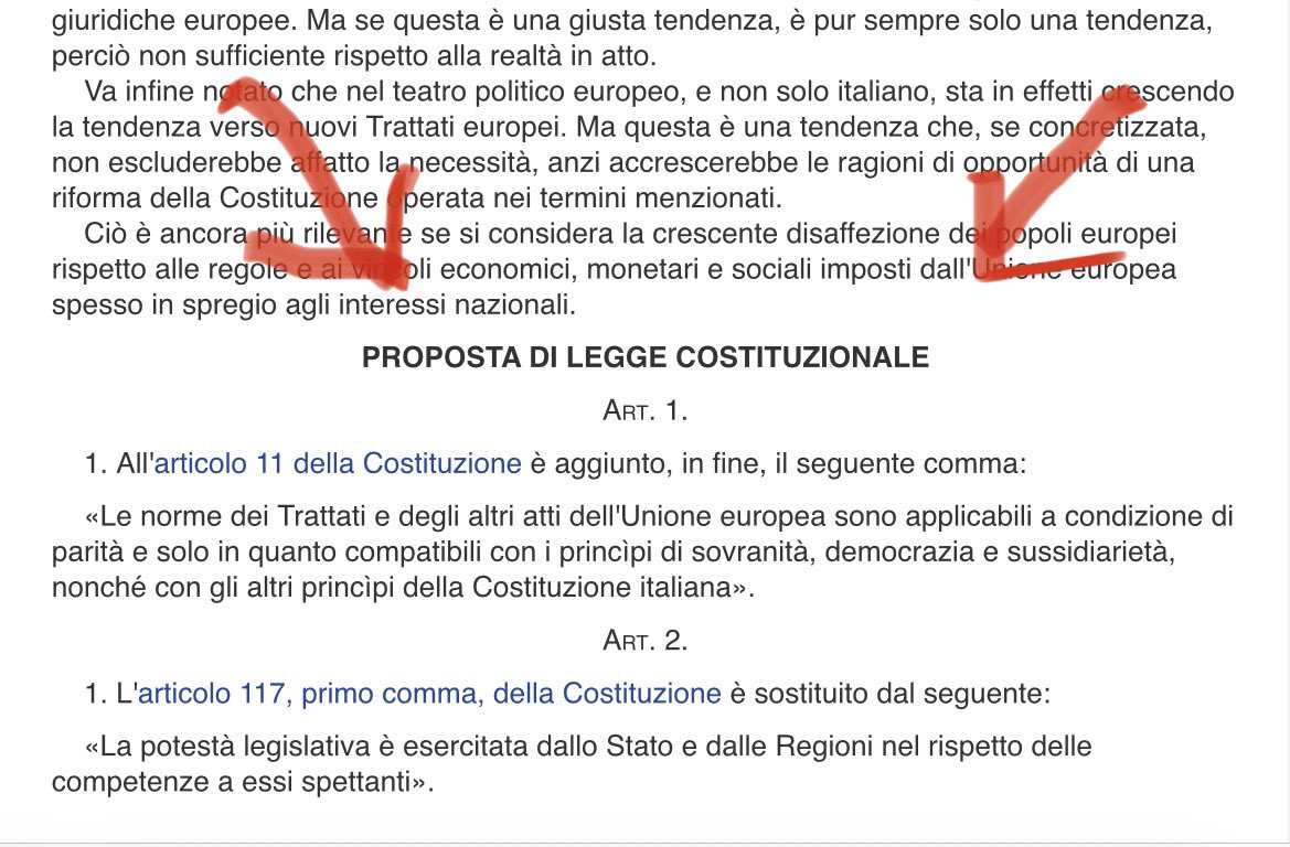 giorgio_gori's tweet photo. Fratelli d’Italia ha depositato due proposte di riforma costituzionale che, nell’affermare la priorità del diritto interno su quello comunitario, scardinano i princípi su cui si fonda l’Unione Europea. Se introdotte, porterebbero l’Italia fuori dall’Ue.
Questo è ciò che rischiamo https://t.co/OgSIKPdfOz