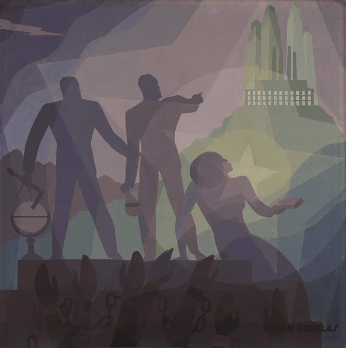 アーロン・ダグラス (Aaron Douglas, 1899 – 1979)1枚目、3枚目カラ・ウォーカー (Kara Walker, 1969-)2枚目、4枚目 