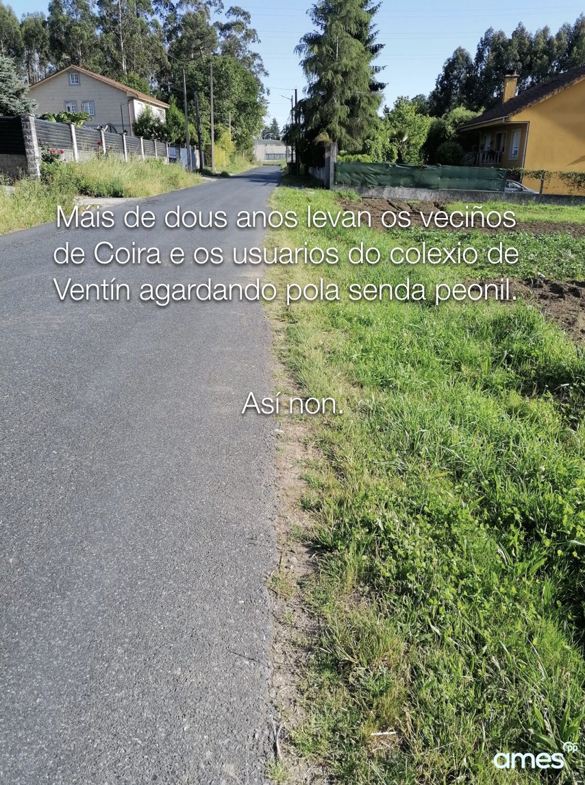PopularesAmes's tweet photo. A falta de xestión municipal leva a que os veciños, pais e nenos do colexio de Ventín non poidan usar a senda peonil no lugar de Coira que debería terse rematado fai máis dun ano. https://t.co/A9flmWPP6f