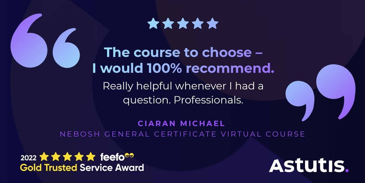 Astutis's tweet photo. Happy #FeefoFriday to the Astutis community! We end the week with an another excellent 5-star review from one of our NEBOSH Virtual General Certificate learners.
Take a look at our full Virtual Classroom Academy course offering https://t.co/vhZmXzZQdx
#feedbackfriday #AskAstutis https://t.co/8QSiIMQccg