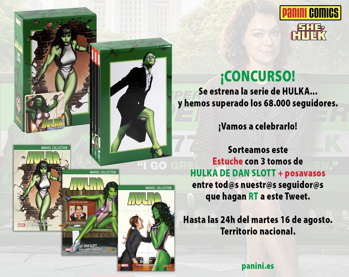 ¡CONCURSO!
Lo habitual: RT de este tweet + follow.
Estuche con los 3 tomos de Dan Slott. 
Más info sobre Hulka: panini.es/hulka
Hasta el 16 de agosto. #PaniniComics #Marvel #Hulka #SheHulk #SheHulkAttorneyAtLaw