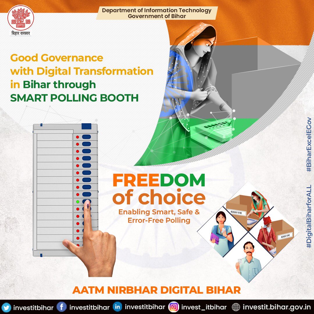 Good Governance with #DigitalTransformation in Bihar through #SMARTPOLLINGBOOTH that not only improves the efficiency of the polling process but also maintains transparency through OCR-based counting &amp; real-time tracking by means of smart interactive Dashboard.
