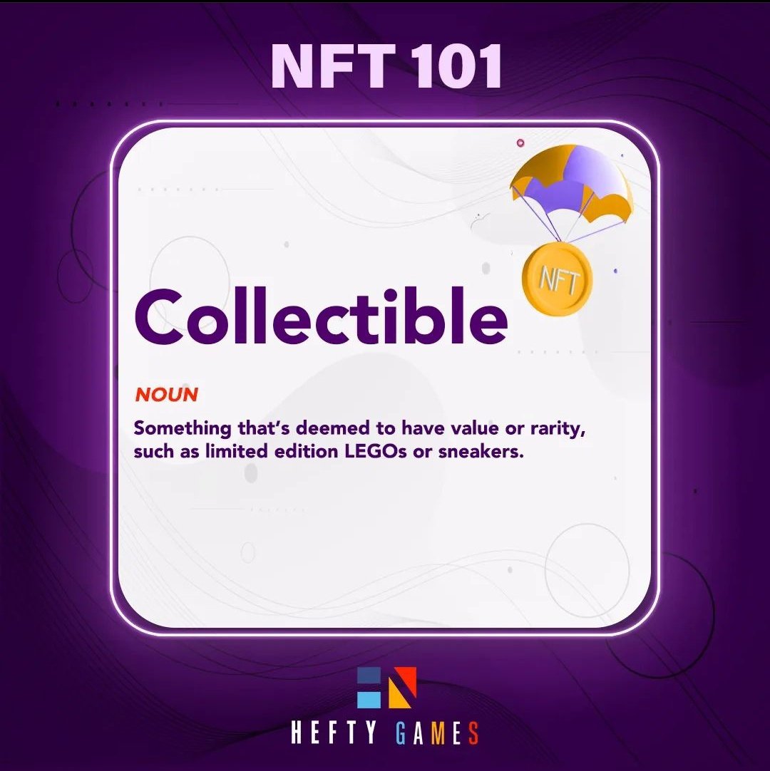 Houseofgaming_'s tweet photo. #NFT101: Today's word #COLLECTIBLE
.
Follow @Hefty_Games for more updates on #NFT, #web3, #P2EGame
.
.
.
#heftygames  #houseofgaming #indiangamingleague #igl #gamegods #nft #nftcommunity #nftterms #nfts #nftgames #words #jargons #abc https://t.co/ouq9g2bTNy