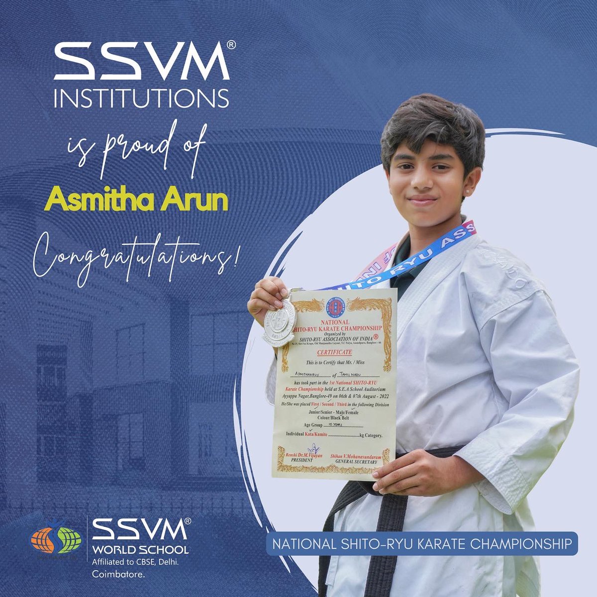 SSVM_Schools's tweet photo. 🏆 Our SSVM World School Student Asmitha Arun competed in the 1st National Shito-Ryu Karate Championship and was placed Second in the Junior Division - Female | Black Belt!

Keep going Asmitha!

#Karate #KarateChampionship #LifeatSSVM #SSVMInstitutions #BlackBelt #Championship https://t.co/1fEEd04CiY