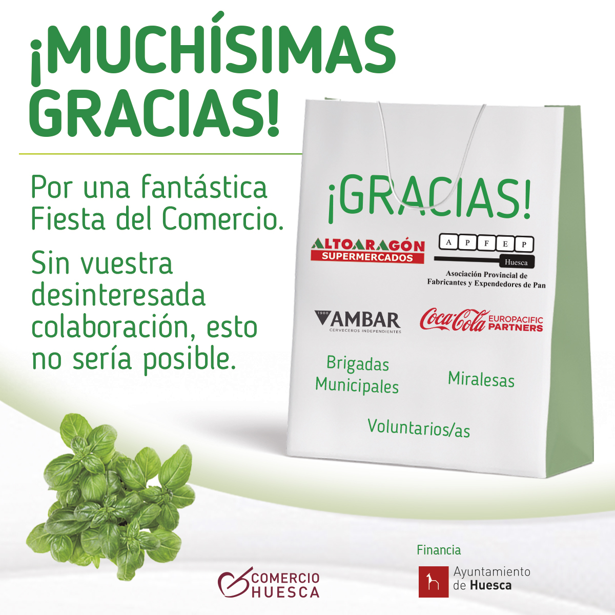 comerciohuesca's tweet photo. ¡MUCHÍSIMAS GRACIAS! 🌿🌿🌿

Sin vuestra colaboración y apoyo desinteresado, la #FiestadelComercio no sería posible.💚

#ComercioHuesca #SanLorenzo2022 https://t.co/EYJyEtOCVI
