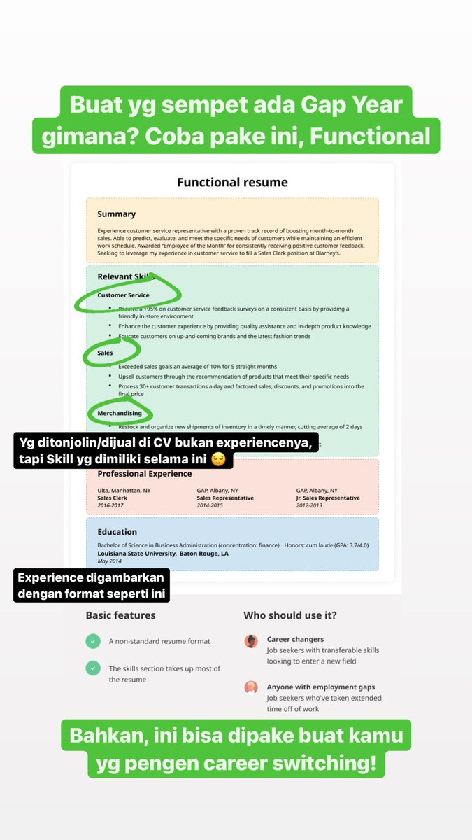 Mau lolos interview? Coba pake CV format kayak gini biar gampang dibaca. Terkhusus yg smpt GapYear, pake yg Functional deh. RT+Save biar ga ilang ya!

Ada tips lain buat tmn2 yg GapYear? 1 tips terbaik gue kasih iPhone13 &amp; 10 lainnya gue ksh OVOCash total 1 jt buat nge GrabFood~