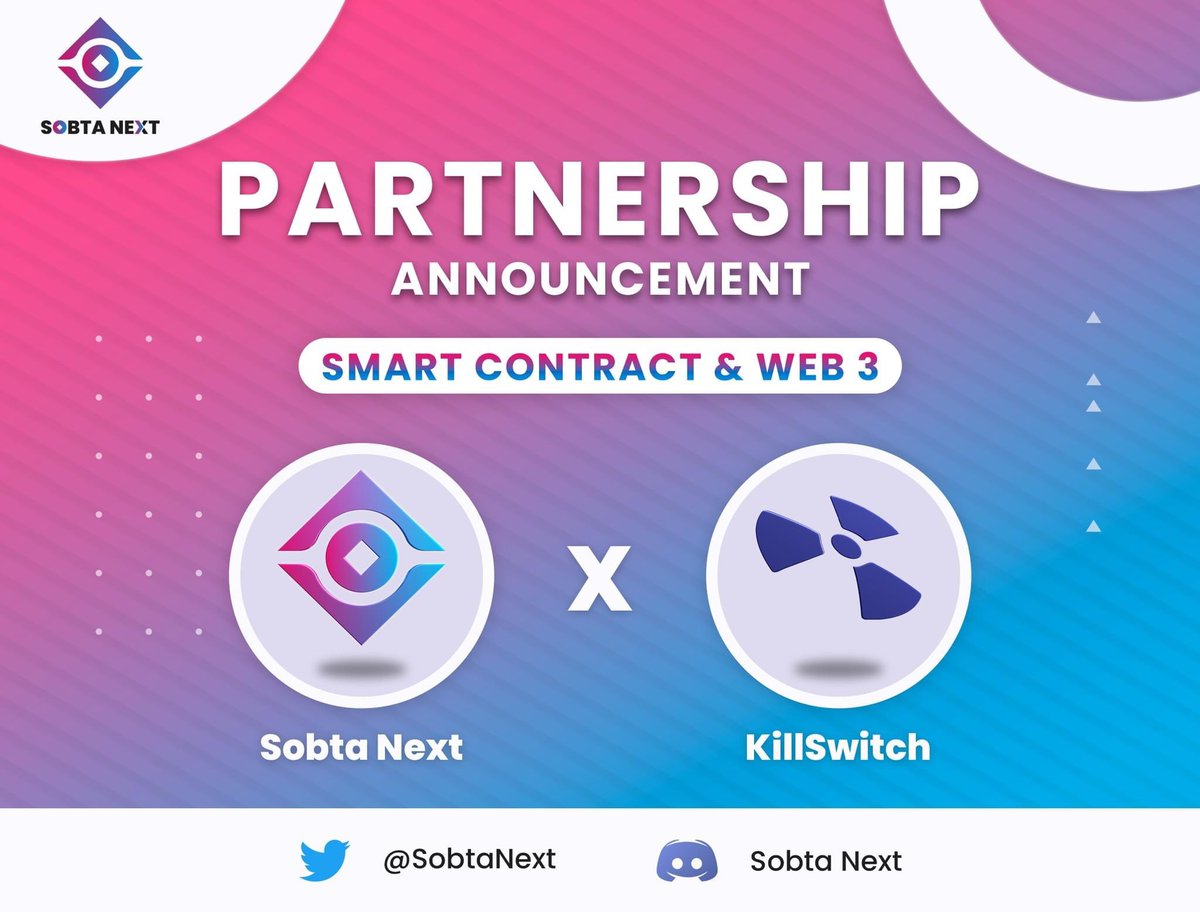 KillSwitch_Defi's tweet photo. We are pleased to announce our latest partner @SobtaNext
📍Providing the finest Web3 & Smart Contract Consulting.
#KillSwitchFinance #DeFi #sobta #partnership #BNB https://t.co/6iGdD9XyE0