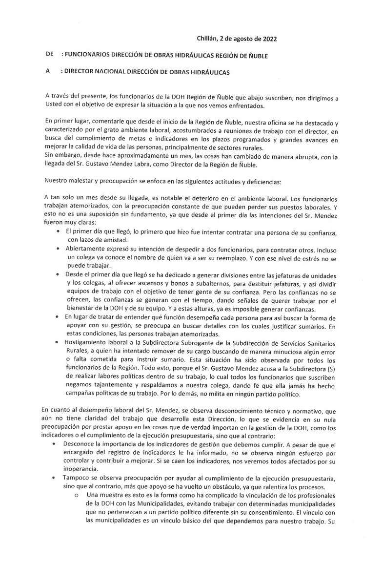 AnfuRiego's tweet photo. Desde ANFU-RIEGO solidarizamos con nuestras compañeras y compañeros de la dirección de Obras Hidráulicas de la Región de Ñuble https://t.co/SNvFchSQFu