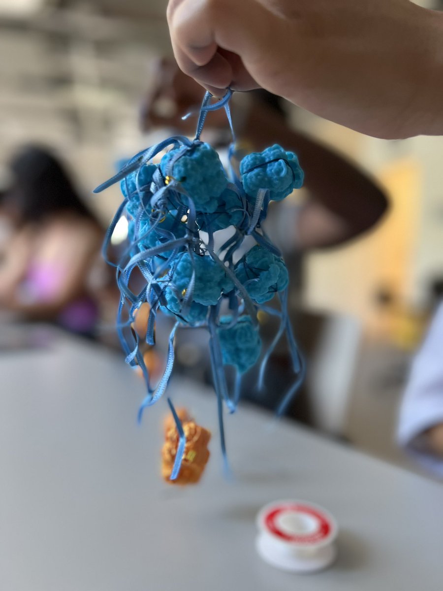 AnnaDumitriu's tweet photo. I ran a workshop to make some new versions of the “Cellular Reprogramming Necklace” with members of the lab. We discussed the process of cellular reprogramming and cell memory &amp; how the Oct-4 gene (one of the famous Yanamaka factors) is important. https://t.co/qee6Li54Un #bioart https://t.co/guy1Mf6gPI