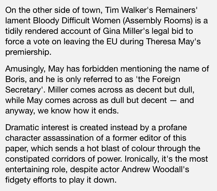 Fair play Mail doing @ThatTimWalker brilliant play which absolutely destroys the wretched Dacre. Anyone who has not seen it and who cares about UK politics and culture should. And a West End theatre should take it up. Dacre- Dorries may even have their pathetic peerage by then