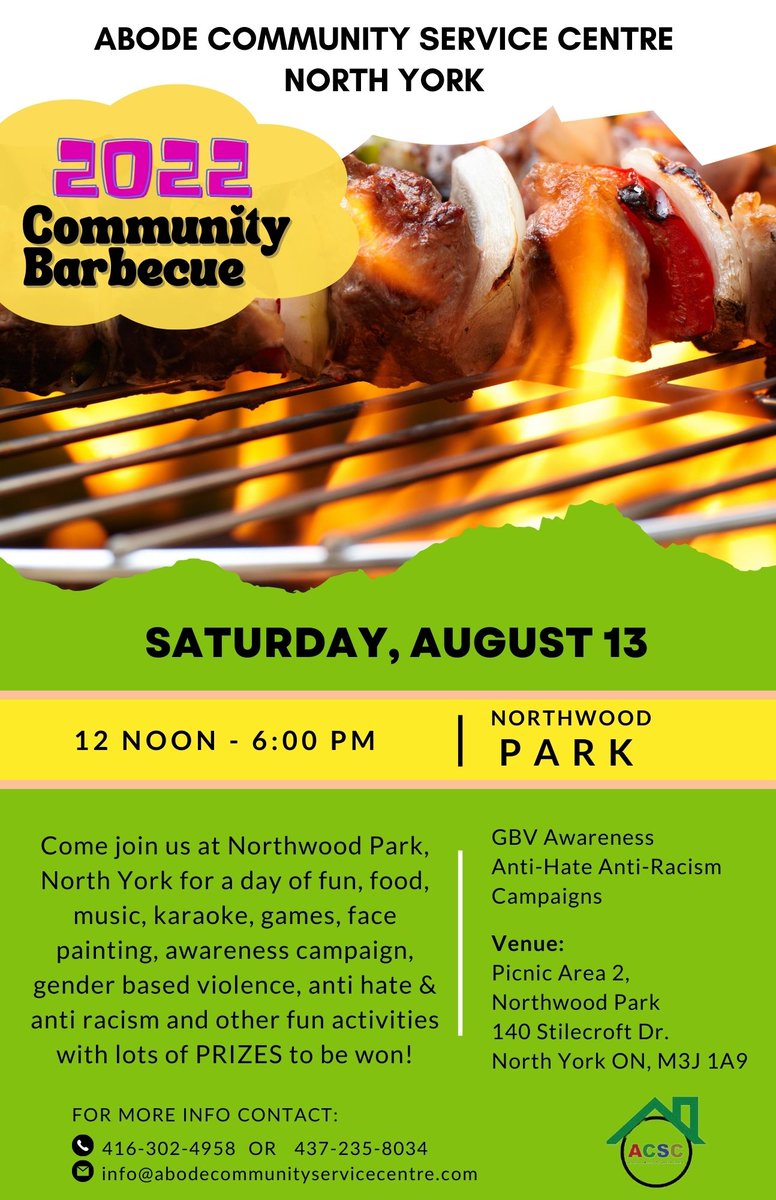 Join us on Saturday, August 13 at North Wood Park for a family picnic. Lots of fun and interesting activities!

Call (416) 302-4958 or (437) 235-8034 for more information.