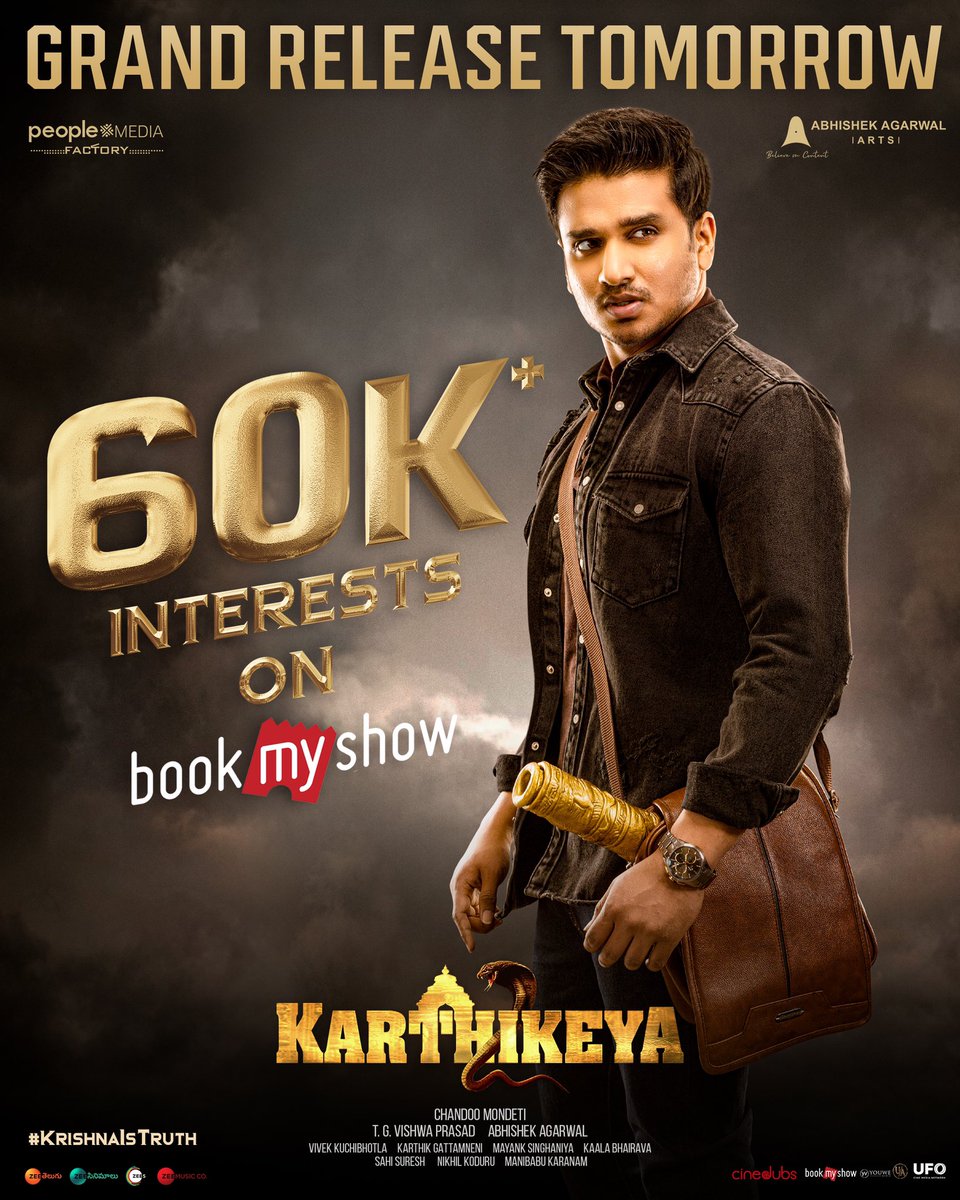 actor_Nikhil's tweet photo. Have u Booked Your tickets ? 
Team #Karthikeya2 is Waiting for you in Theatres tomorrow. #Karthikeya2onAugust13th https://t.co/WJbBsbC17b
