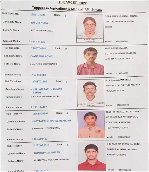 EducationRepor2's tweet photo. #TSEAMCET Agriculture / Medical Toppers List https://t.co/qMP7hM6nXD