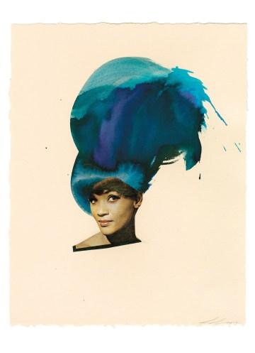 womensart1's tweet photo. US artist Lorna Simpson combines images of Black women from vintage advertising photos with bright ink washes, giving her subjects vibrant  hairstyles #WomensArt https://t.co/Kh8PwcmMv9