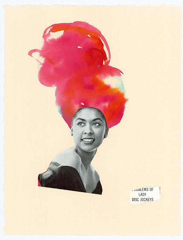 womensart1's tweet photo. US artist Lorna Simpson combines images of Black women from vintage advertising photos with bright ink washes, giving her subjects vibrant  hairstyles #WomensArt https://t.co/Kh8PwcmMv9