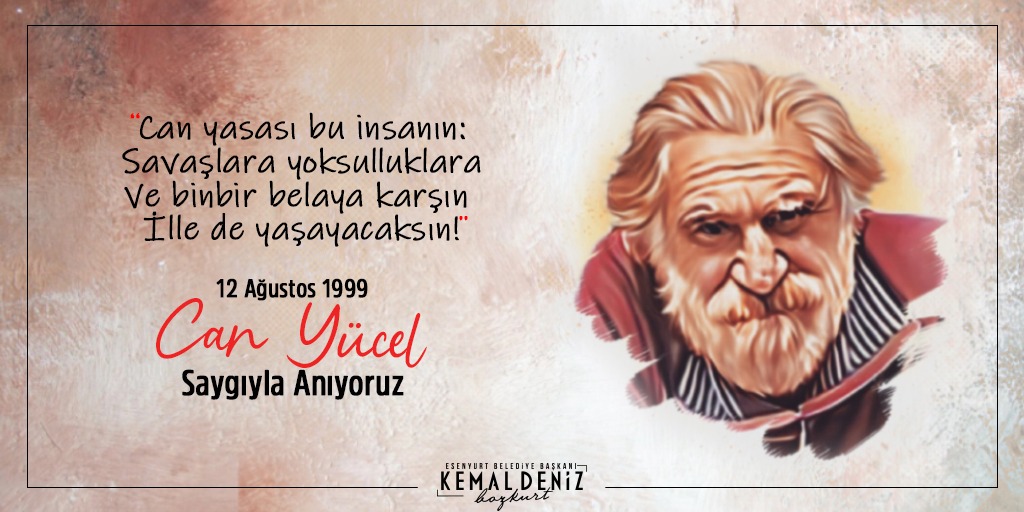 "Can yasası bu insanın: Savaşlara yoksulluklara ve binbir belaya karşın ille de yaşayacaksın!"

Şiirleri ve yaşamıyla bu dünyadan bir Can Yücel geçti. Edebiyatımızın değerli şairi #CanYücel'i aramızdan ayrılışının 23. yılında saygıyla ve özlemle anıyorum.
