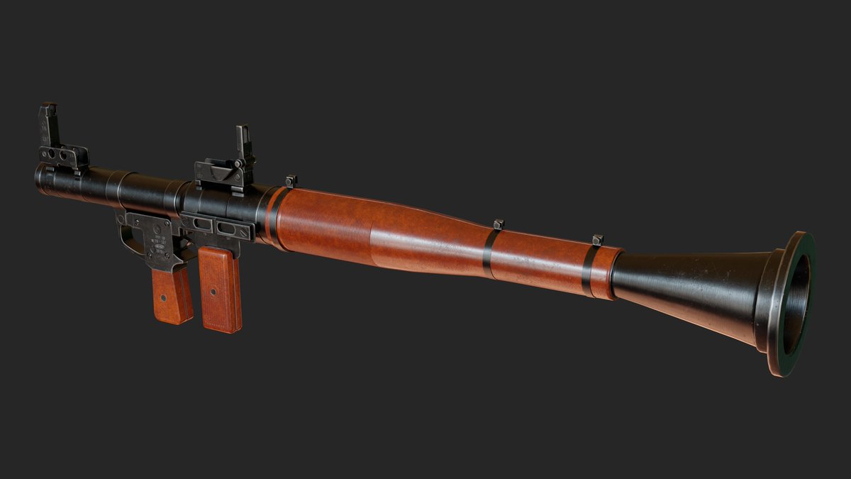 Macro3D_prod's tweet photo. This is a game-ready RPG-7V grenade launcher made by our team.

Model has 13.584 tris.
2x 4k texture set.

Highpoly, lowpoly and UV created in Blender.
Baking in Marmoset.
Texturing in Substance Painter.
Rendering in Blender.

#Weapons
#HardSurface
#Realism
#Digital3D
#Weapon https://t.co/rLUG1arcUQ