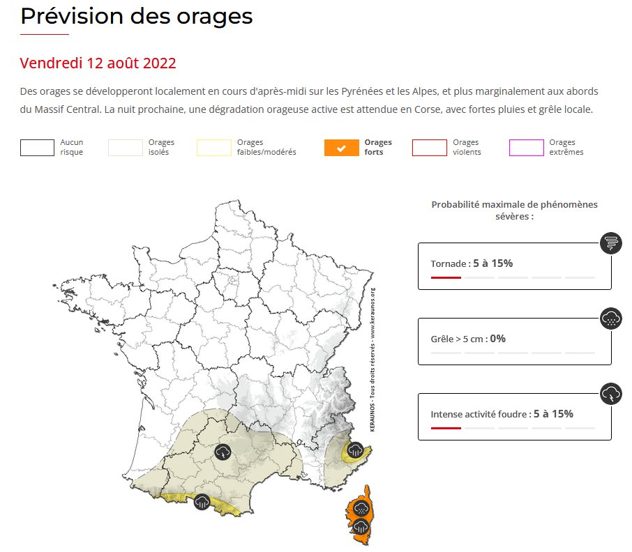 Des #orages parfois forts sont attendus la nuit prochaine en #Corse. Ils circuleront du nord vers le sud en produisant de fortes pluies, des rafales loc. > 80 km/h et parfois de la #grêle. Bulletin complet : 