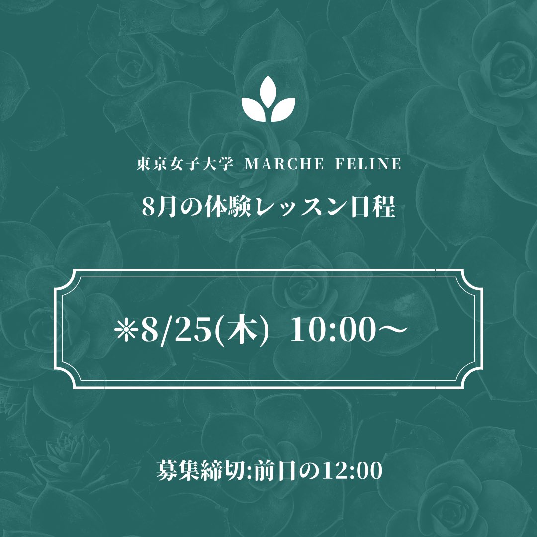 MarcheFeline's tweet photo. お久しぶりです！
8月後半より、夏新歓を開始します。日程は画像をご参照ください☺️

❁レッスンの見学もできます。
❁説明会では履修や大学生活のことについても質問を受け付けます！

学年不問です！ご興味のある方はDMまで💌

#春から東女 #春からtwcu https://t.co/AdFqc37RNf