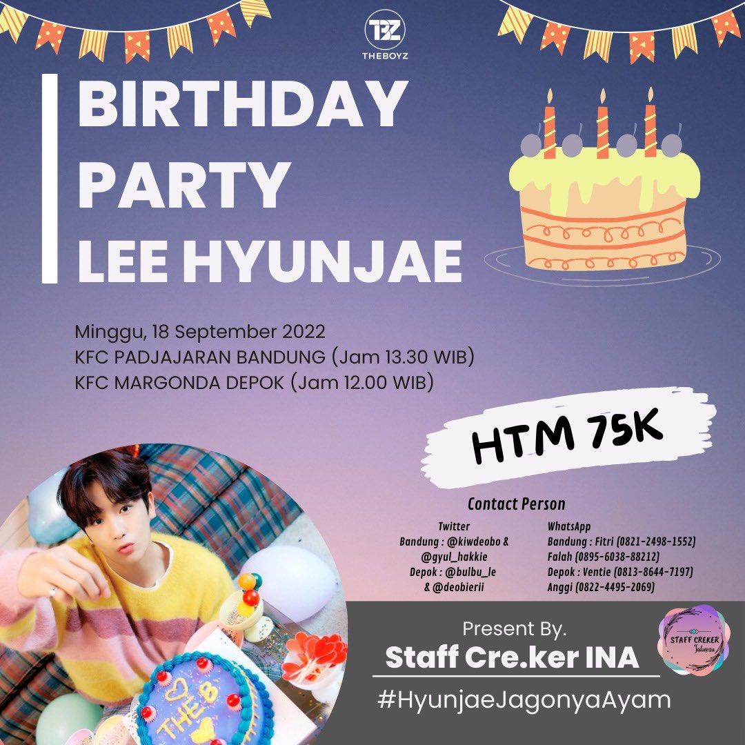 🎉 THE BOYZ LEE JAEHYUN BIRTHDAY PARTY 🎉

Bandung dan Depok
🗓 18 September 2022

Link Registration
BANDUNG : bit.ly/BirthdayHyunja…
DEPOK : bit.ly/BirthdayHyunja…
