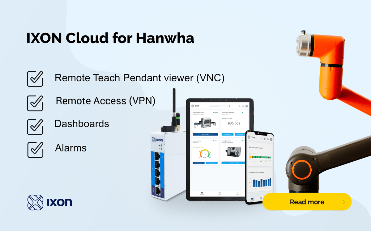 ixoncloud's tweet photo. Get full access over VPN to run robot simulations, view the teach panel, access data and change jobs of Hanwha robots from remote via IXON Cloud.
#HassleFreeIoT #HanwhaRobots #collaborativerobot #industrialautomation #IXONCloud Hanwha Robotics https://t.co/PcbejeUtpO https://t.co/pxgceDPHTc