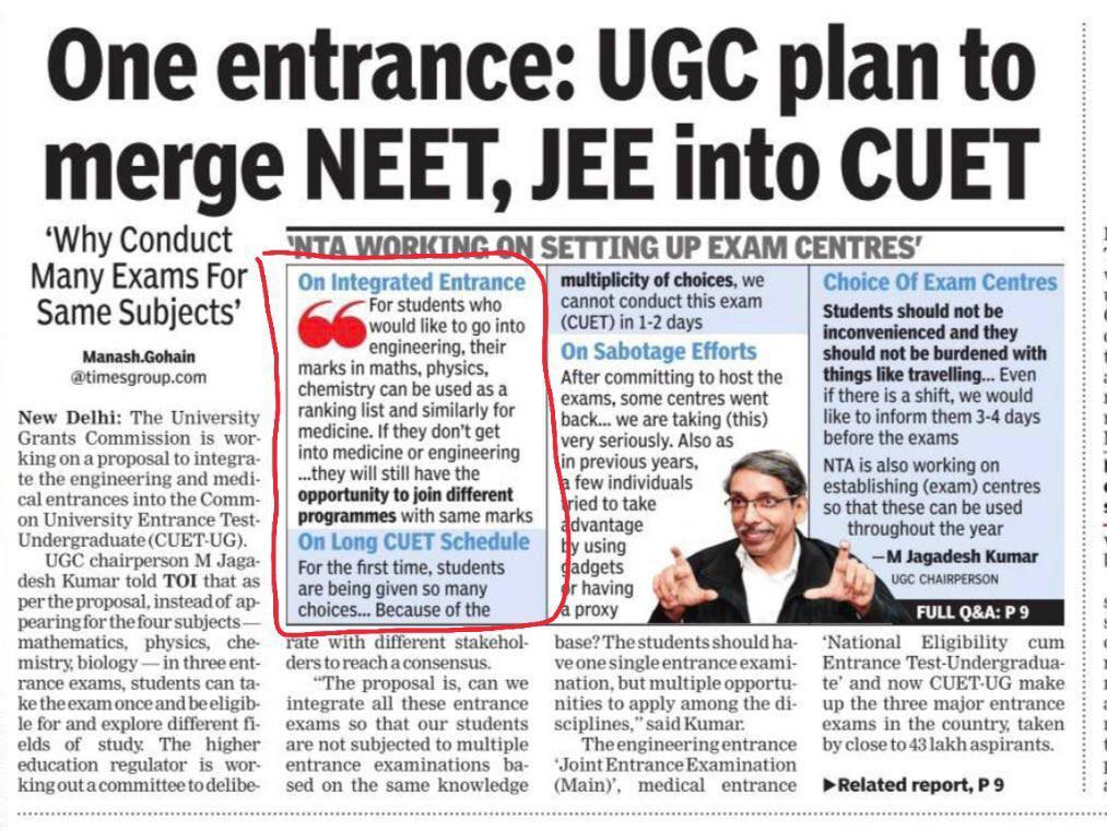 NUSA_NEETUG's tweet photo. UGC is planning to merge both NEET &amp; JEE in CUET-UG. 

This year they failed to conduct both JEE &amp; CUET smoothly &amp; now they want to destroy NEET-UG exam. 

We want a separate exam for MBBS admission.

@EduMinOfIndia @PMOIndia @dpradhanbjp @ndtveducation @ugc_india @ThePrintIndia https://t.co/30Pc7UiM7z