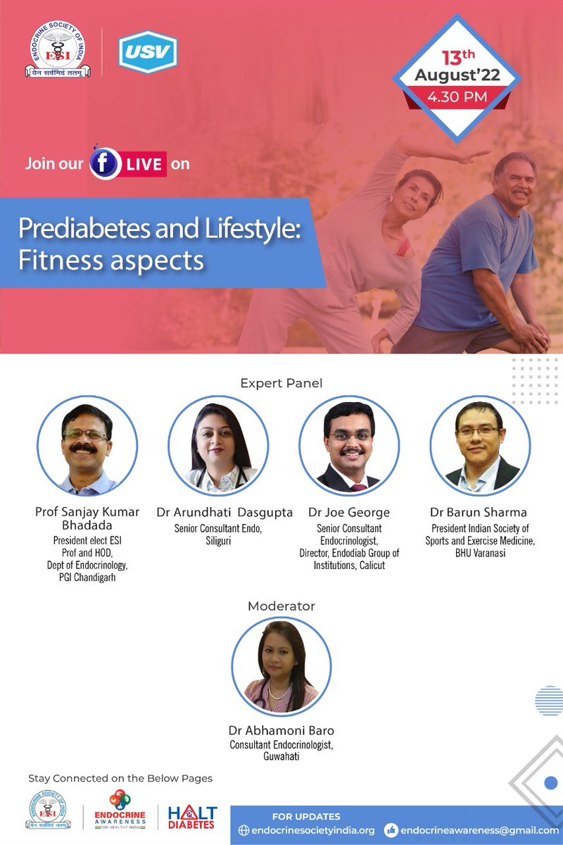 Do join our live session of public awareness and interaction
@IndiaESI #EndocrineSocietyOfIndia #InternationalPreDiabetesDay #PreDiabetes #LifestyleModification