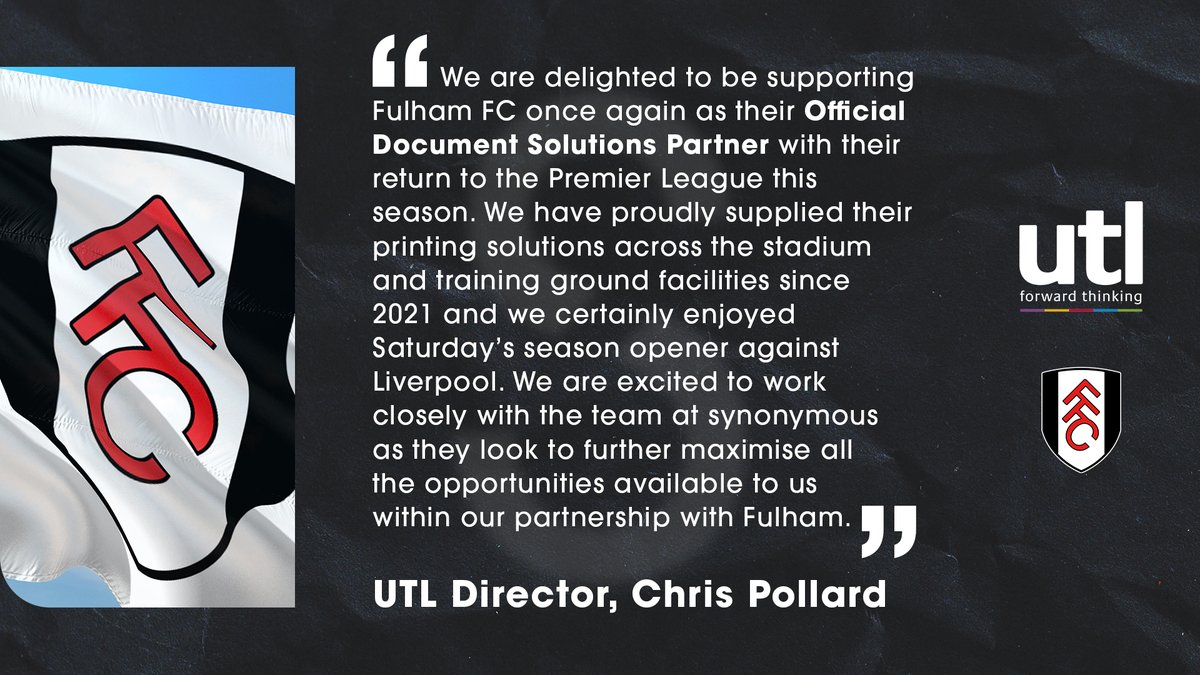 SynonymousSport's tweet image. We have some exciting news 📢

@utl_group | @FulhamFC 

Find out more about our client 👉 bit.ly/UTL-Services-F…

#becomesynonymous #PremierLeague #sportpartnership #Announcement