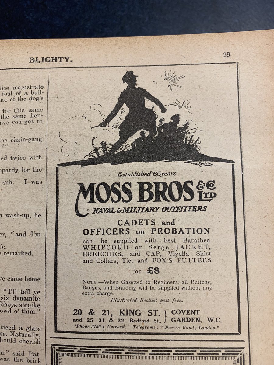 Chance4321's tweet photo. This was a nice find from yesterdays research. I have had the drawing on the left for some time and i came across the following #ww1 #mossbros advert in the ‘Blighty’ magazine https://t.co/Q0ziBMeeoM