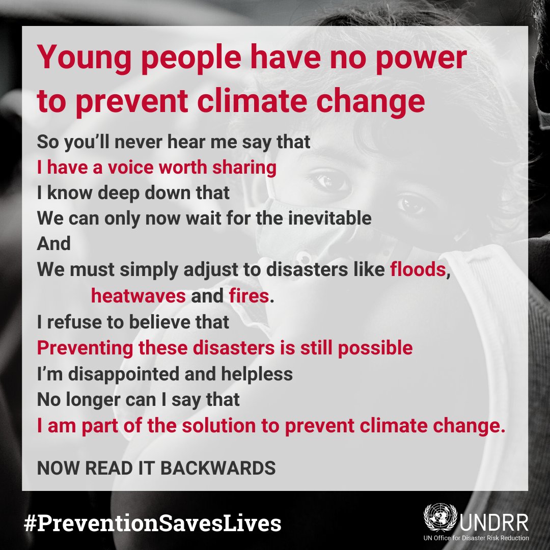 Young people today will face more disasters than their grandparents – enduring an average of 30 extreme #heatwaves in their lifetime. We must leverage the full potential of all generations for our brightest future. #YouthDay