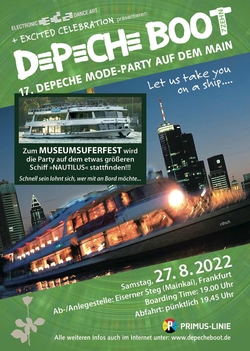eda_eda's tweet image. #depecheboot zum #museumsuferfest. Nur noch 34 Tickets für das größere DepecheBoot! 
Jetzt noch schnell Dein Ticket sichern: electronicdanceart.reservix.de/tickets-depech…
