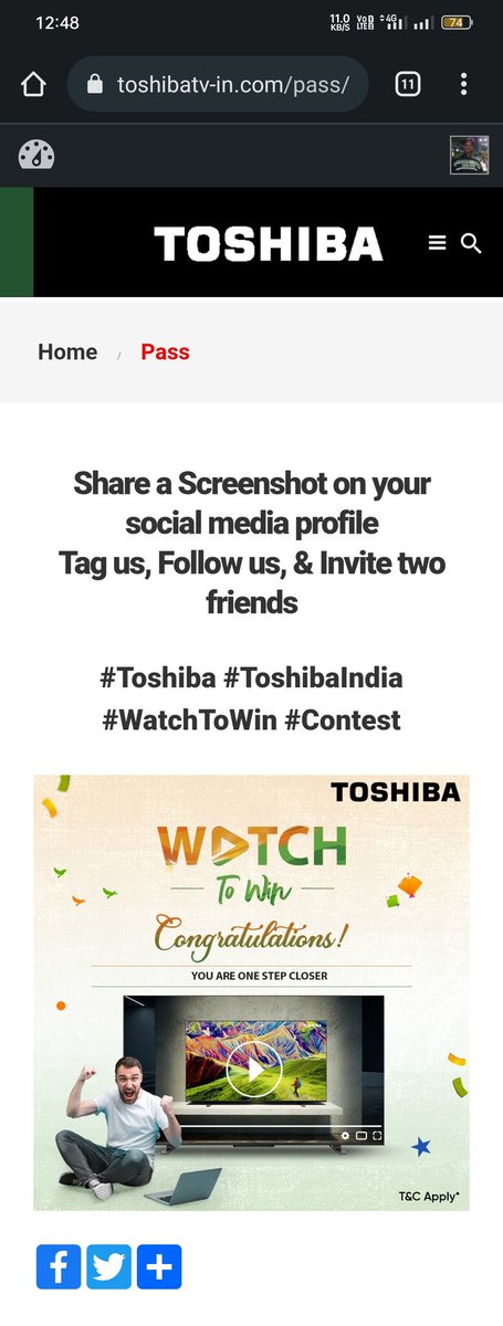 THEMURTUZA's tweet image. 🔹 Completed quiz with all the correct answers 🇮🇳☑️🤞 @ToshibaTV_India

My Toshiba user Id : Murt_10 

#ToshibaIndia #WatchToWin #Contest #IndependenceDayContest

Guys Participate by giving answers about Awesome #Toshiba TV 
@VHetal
@sun_itsSD
@sd12dec
@Pareek197

 Screenshot 👇