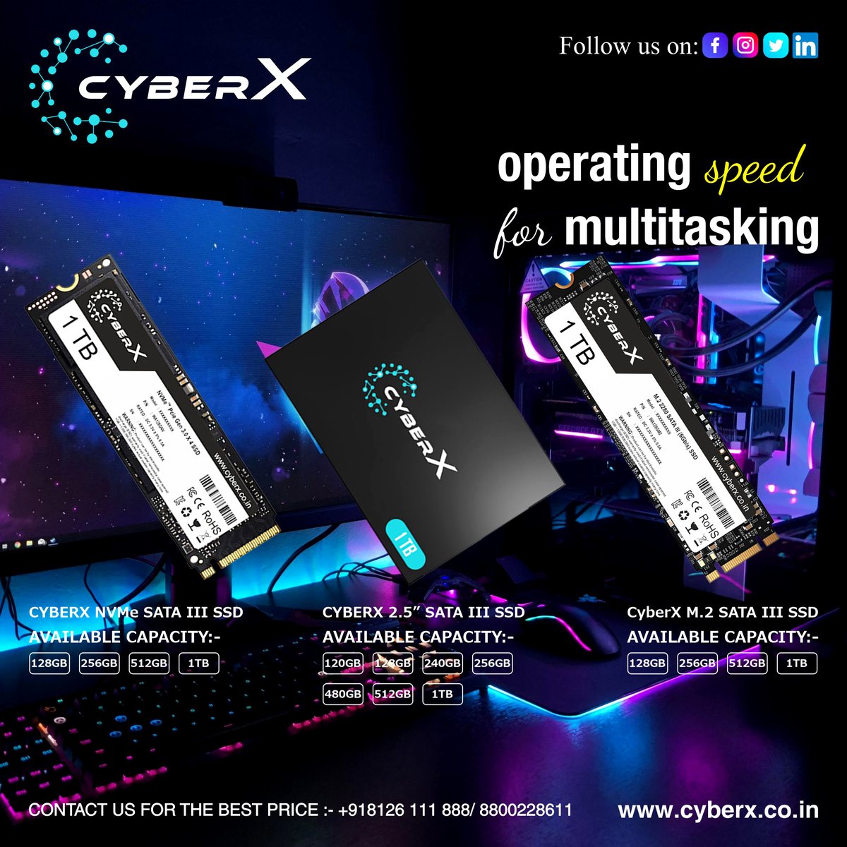 CyberXram's tweet photo. Upgrade your Desktop🖥 or Laptop💻 with the CYBERX SSD and enjoy immediate gains in speed and productivity.
For Order 📞+91 8800228611  
💻 https://t.co/vJb16FP8mZ
#Cyberx #ssd #manufacturer #dealer #seller #ssdinindia #ssddrive #amazon #laptop #desktop #ssdbuy #ssdbulk #ssdbulk https://t.co/jjPHPfq6rF