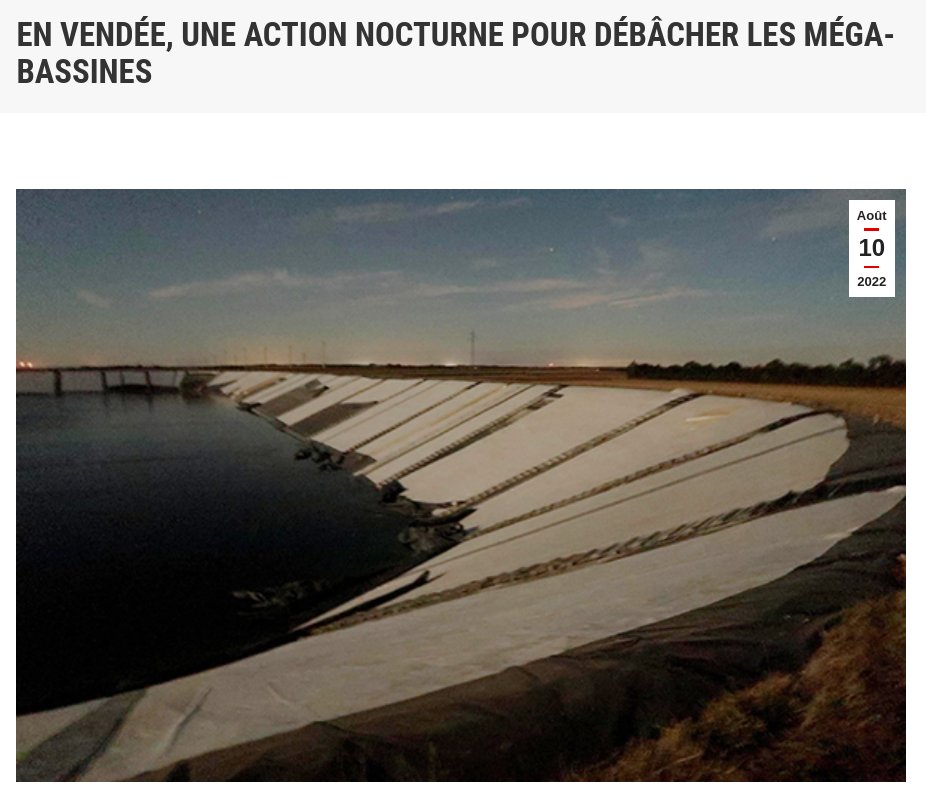 FabienP_adf's tweet photo. Nous vous avons déjà parlé des méga-bassines du marais poitevin. Alors que l’eau se fait rare, dans le sud de la Vendée des "jardiniers, pêcheurs et amoureux des cours d’eaux" ont décidé de passer à l’action en débâchant deux méga-bassines. Leur communiqué https://t.co/dCWwXcUSyz https://t.co/ZbogpWrIIB