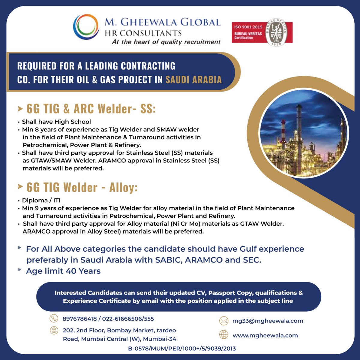 mgheewala_hrc's tweet photo. Job Vacancies for #SaudiArabia
Interested Candidates can send the updated resume to mg33@mgheewala.com
Learn More https://t.co/Ps4bxv1OLt
#welder #stainlesssteelwelder #6gwelder #tigwelder #arcwelder #gtawwelder #degreeholder #smawwelder #machinecontroller #gulfexperience https://t.co/AlyWQWk98g