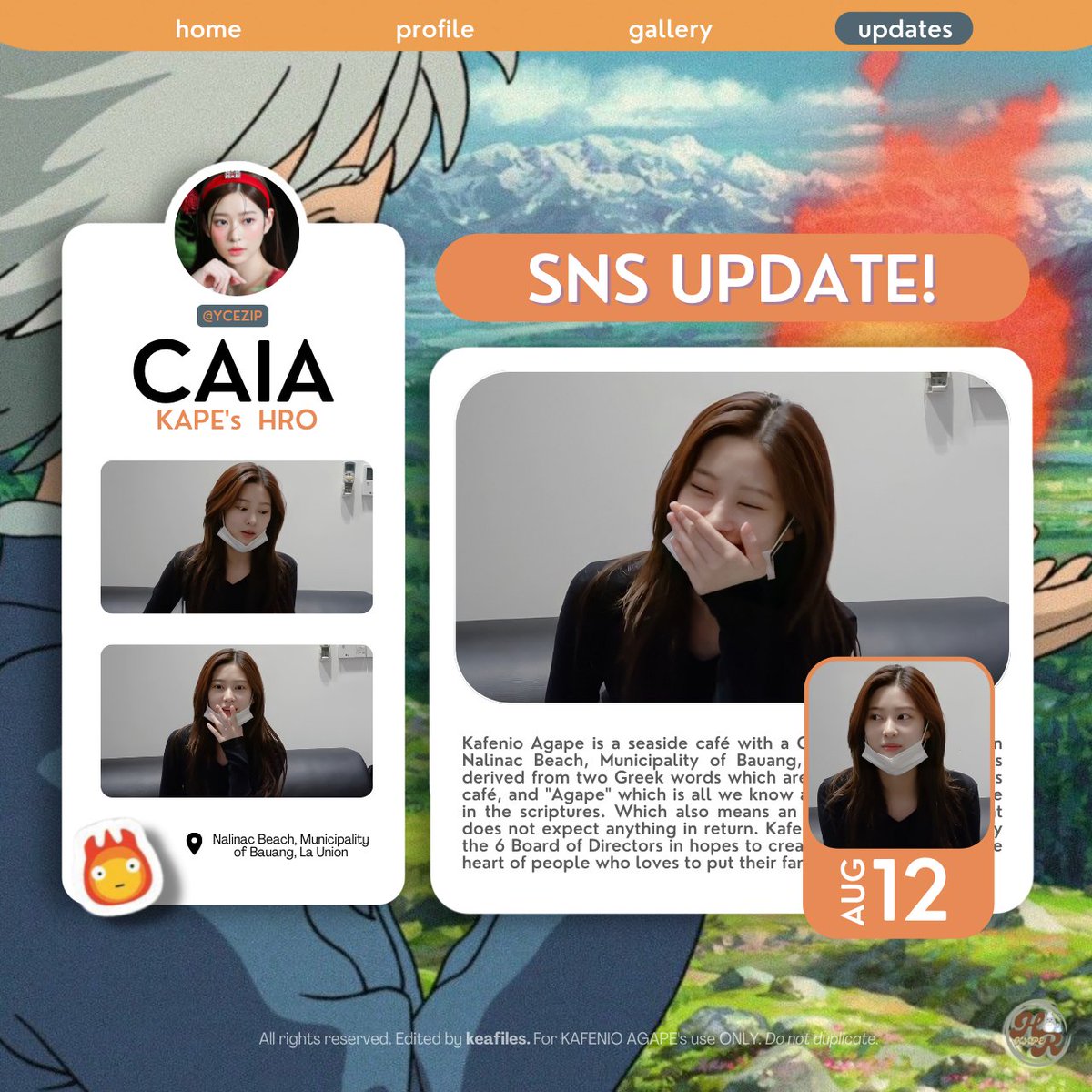 ⠀ 

              ゆいな。    ◛     O81222
              ✦ ━ ━ ━  Kafenio Agape

            ⠀