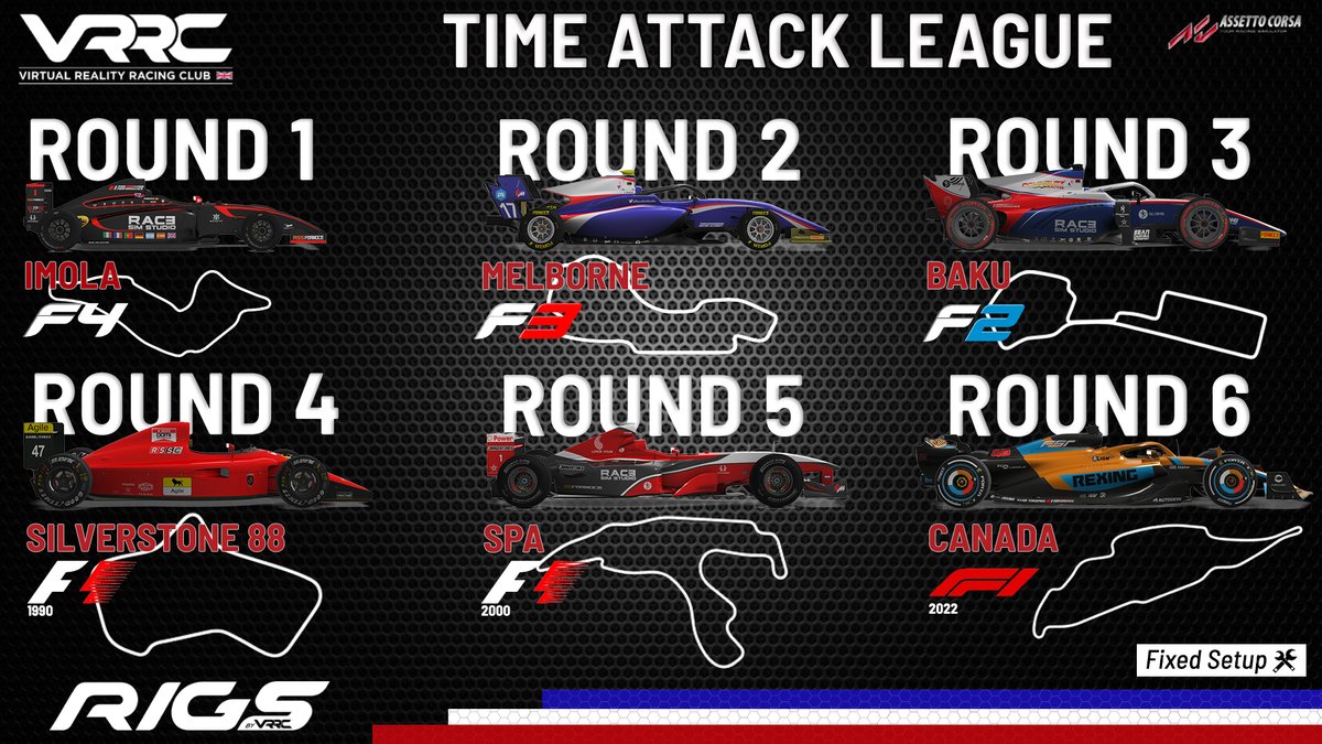 Starting Saturday 3rd September. 
A new look and a new way to do our Time Attack. 
To find out how to get involved, join the VRRC Discord channel. discord.gg/NfuvuW9wXJ
#esports #simracing #timeattack #formula4 #formula3 #formula2 #formula1 #f1 #f2 #f3 #f4 #formulaleague