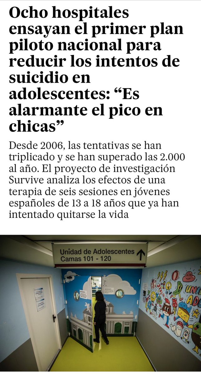 joancmarch's tweet photo. 8 hospitales ensayan el 1er plan piloto nacional para reducir los intentos de #suicidio en adolescentes: Es alarmante el pico en chicas

El incremento de intentos de suicidio entre jóvenes es alarmante. En España, se han triplicado los casos desde 2006

✅https://t.co/gerbn1kjH0 https://t.co/Kc47liw1ZG