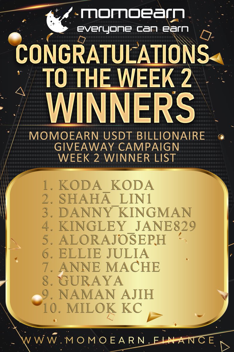 MomoEarn_'s tweet photo. 📣Attention please📣 

Congratulations to all the lucky winners of our Week 2 Giveaway🎊💰🎉 Our team will contact you soon💪

We still have 8⃣ more giveaways coming. Do stay tuned for the announcement on our Twitter and Telegram⏰

#momoearn #giveaway #winner #crypto https://t.co/vv0P5NGIKq