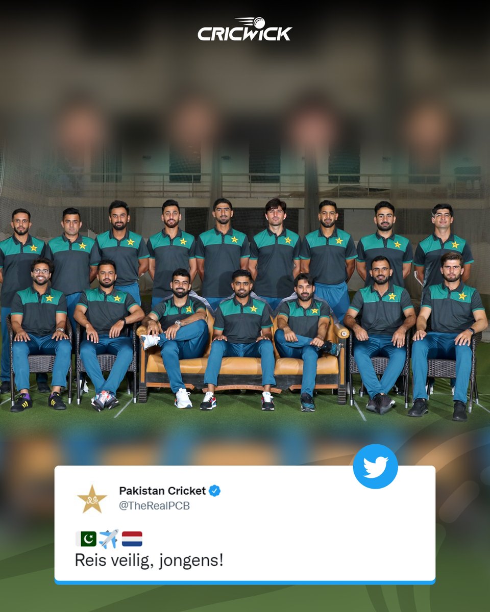 Cricwick's tweet photo. 𝑻𝒓𝒂𝒗𝒆𝒍 𝒔𝒂𝒇𝒆𝒍𝒚, 𝒈𝒖𝒚𝒔 ✈

The Pakistan 🇵🇰 squad posed for a team photo before leaving for the Netherlands 🇳🇱 to play 3️⃣ ODIs, starting from August 16 🗓

#NEDvPAK #ODI #CricketTwitter https://t.co/EjaXZEv92Q