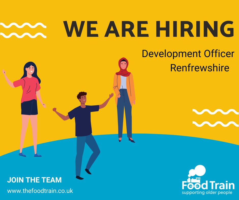We are recruiting a Development Officer to join the <a href="/foodtrainscot/">Food Train</a> Renfrewshire team!

Part time: 21hrs per week
Salary: £24,383 FTE plus pension and travel costs
Driving license essential
Closing date: Wed 31st Aug

Job Description &amp; Application Form ---&gt; bitly.ws/tm4i