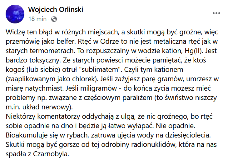 MichaWojtcz's tweet photo. Nie każdy jest chemikiem, a Orliński jest, więc w kwestii rtęci w Odrze warto przeczytać. https://t.co/0fWXaOtBBY