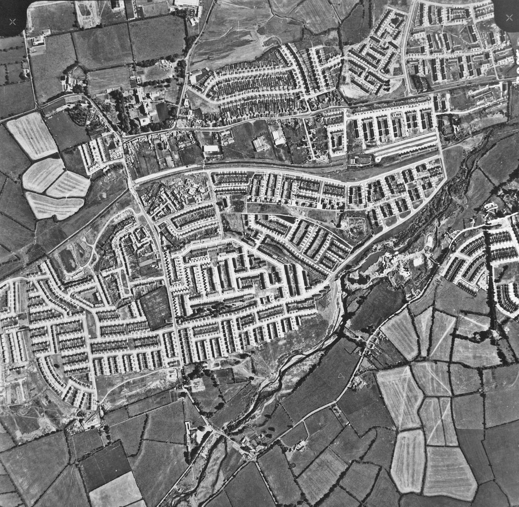 DodderAction's tweet photo. Dodder, Oldbawn, Firhouse &amp; Tallaght in 1973. 
Some estates just being finished off, the river was used a lot for quarrying at the time.
It always has been a source of stone and gravel over the centuries, some of St Patrick's Cathedral is from the river. 
https://t.co/qhLdyFfjMg https://t.co/cxfwcU2iZF
