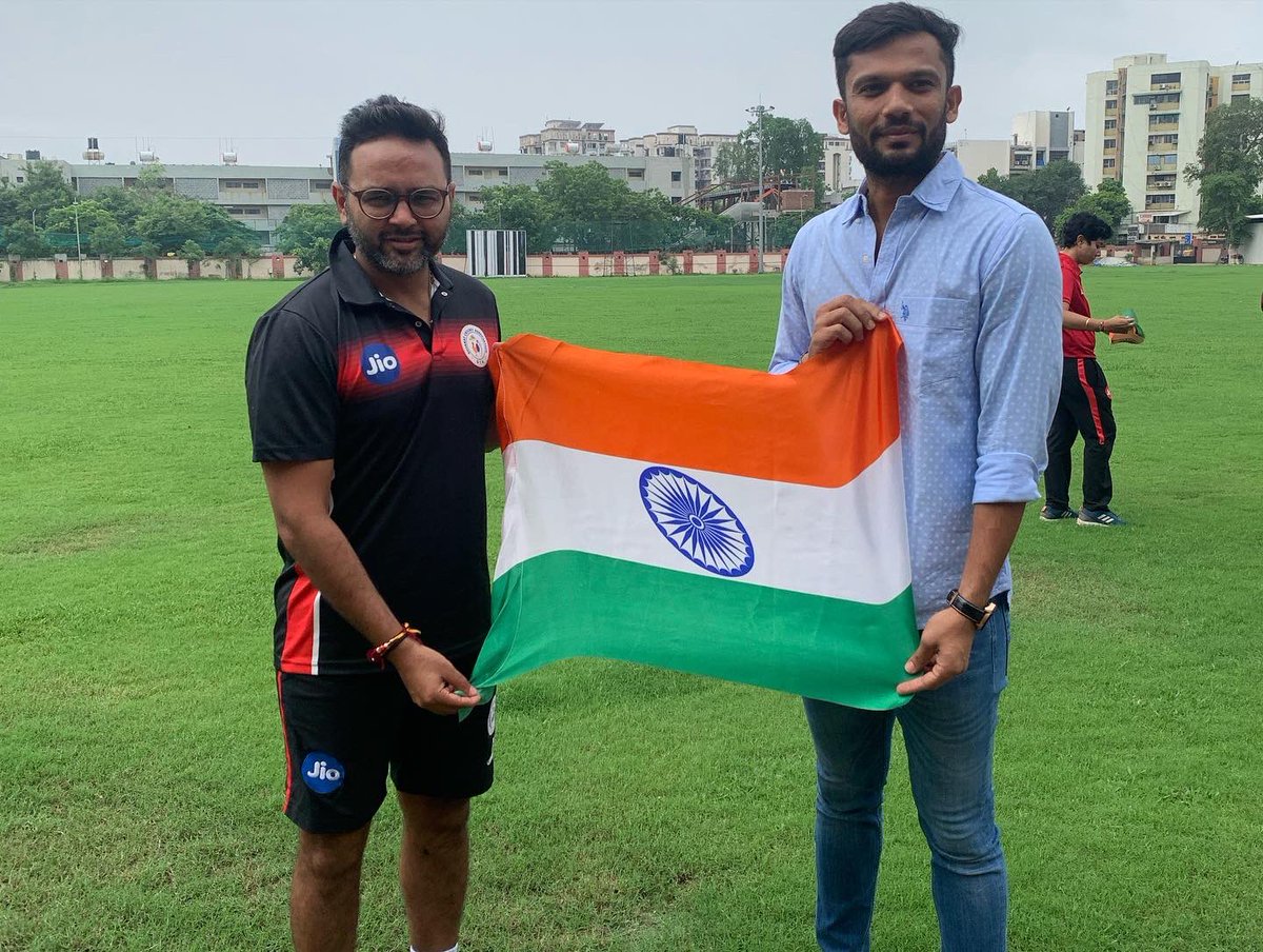 ravaldhruv's tweet photo. under Har Ghar Tiranga campaign of India Post, Indian Flag is given  to Shri Parthiv Patel @parthiv9 @devusinh @cpmggujarat @IndiaPostOffice https://t.co/MVxpjjPPxv