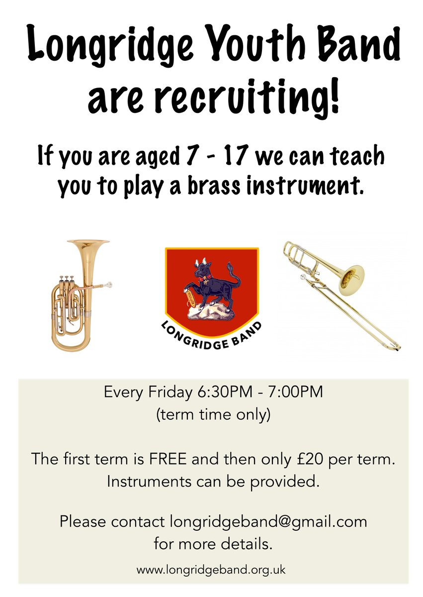 We are looking for new members to join our Youth Band. Rehearsals are starting from Friday 2nd September with no previous playing experience needed. Please fill out this form if your child is interested: forms.gle/S51sgDCX5nWHeT…