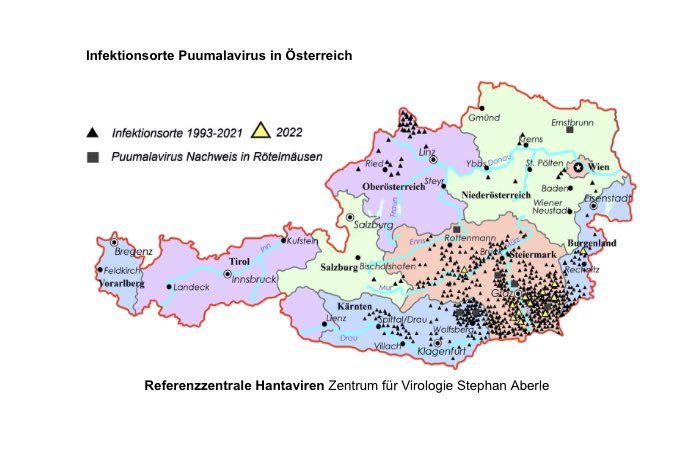 Weil hier gerade von Mäusen die Rede ist..
Durch Puumalaviren verursachte Erkrankungen des Menschen sind heuer stark zurückgegangen: 
12 Fälle im Vgl zu 197 im Jahr 2021
Virusreservoir sind im Wald beheimatete Rötelmäuse

🇦🇹 Endemiegebiete: Stmk, Kärnten, Südbgld, Bez Rohrb.OÖ