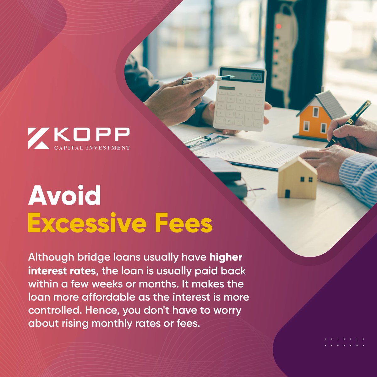 Avoid Excessive Fees

#AvoidExcessiveFees #BridgeLoans #FinancingOption #Financing #BusinessLoan